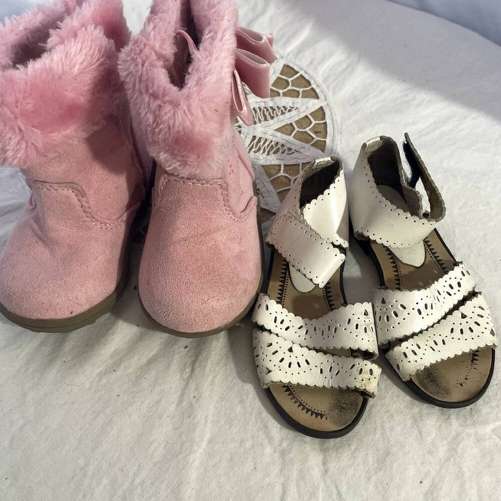 Lot Bundle of 2 Pairs Baby Garanimals Size 4 Pink Boots & White Sandals